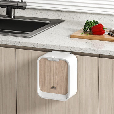Light Luxury Kitchen Inductive Ashbin Wall Hanging Household Toilet With Lid Wood Grain Smart Hanging Storage